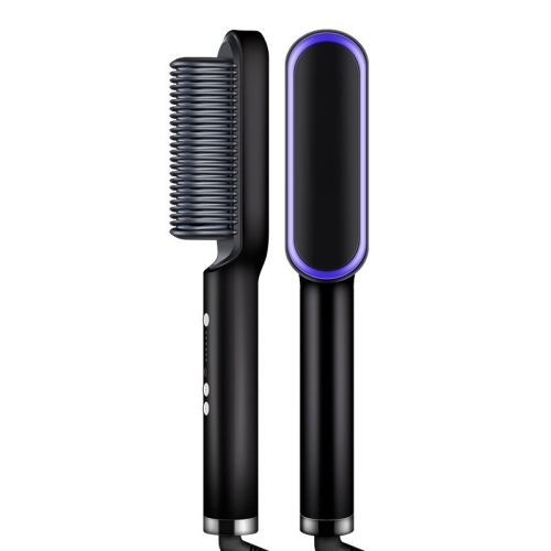 Brosse pour fer plat 2 en 1, brosse à lisser et fer à friser, peigne à lisser électrique portatif