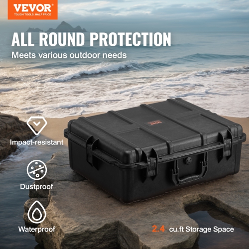 VEVOR 56.1x37x26 Weatherproof Hard Case, Protective Dry Box Case with Pre-cut Foam, and Pull Handles for Travel, Hunting, Military, Tactical, IP67