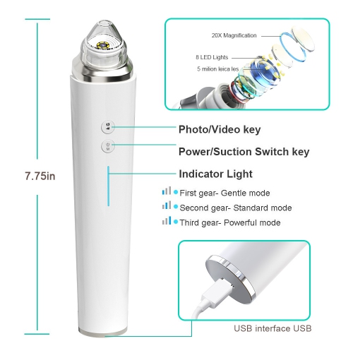 Blackhead Remover Pore Vacuum, Visible Facial Pore Cleanser with HD Camera Pimple Acne Comedone Extractor Kit with 6 Suction Heads