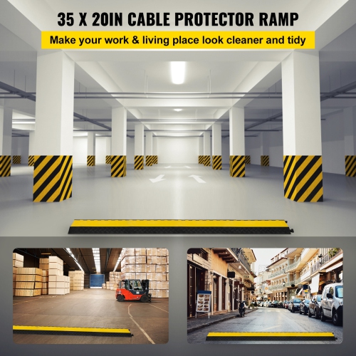 VEVOR 5 Channel Cable Protectors Extreme Rubber Cable Ramps Heavy Duty Protective Cable Wire Cord Driveway Rubber Traffic Speed Bumps Cable Protector