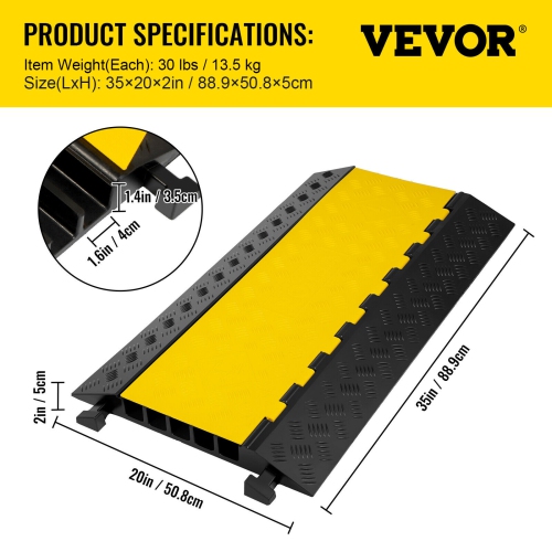 VEVOR 5 Channel Cable Protectors Extreme Rubber Cable Ramps Heavy Duty Protective Cable Wire Cord Driveway Rubber Traffic Speed Bumps Cable Protector
