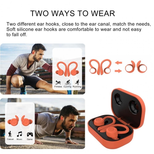 Wireless Bluetooth Earphone Sports Waterproof Headphones HiFi Stereo Noise Headset with Mic-orange