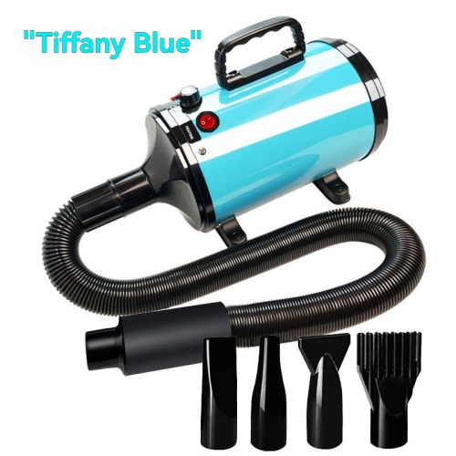 Professional pet hair dryer/pet dryer - stepless speed regulation, 4 nozzles, super quiet, safe for pet grooming/car wash