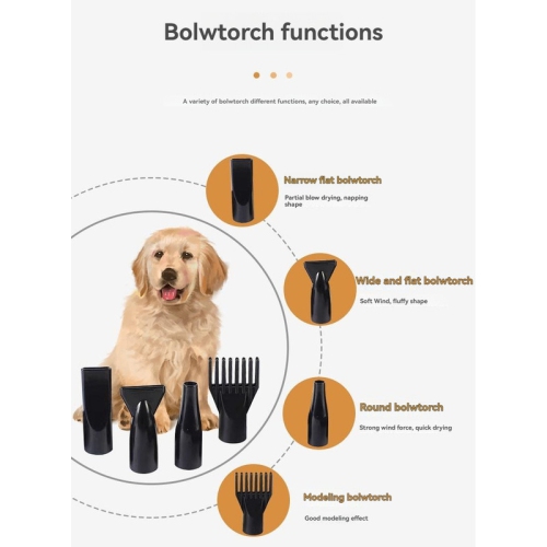 Professional pet hair dryer/pet dryer - stepless speed regulation, 4 nozzles, super quiet, safe for pet grooming/car wash