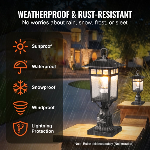 VEVOR 2 Pack Dusk to Dawn Outdoor Post Light, 15.75 in, Waterproof Lamp Post Light Fixtures with 5.5 in Pier Mount Base Glass Shade, Lightning-proof