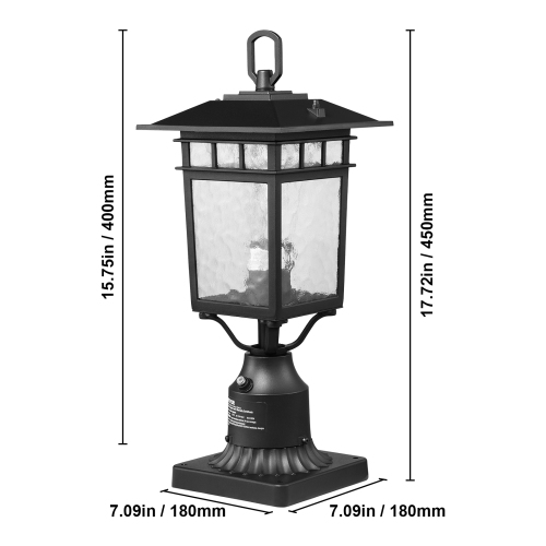 VEVOR 2 Pack Dusk to Dawn Outdoor Post Light, 15.75 in, Waterproof Lamp Post Light Fixtures with 5.5 in Pier Mount Base Glass Shade, Lightning-proof