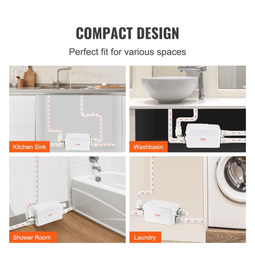 VEVOR 350W Macerator Pump, 6000 L/h Flow,23 ft/7 m Head,Macerator Sewerage Sump Pump with 3 Water Inlets for Basement, Kitchen, Sink, Shower,