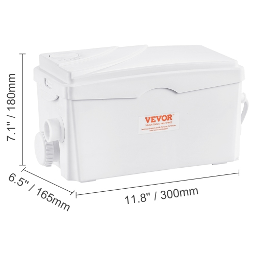 VEVOR 350W Macerator Pump, 6000 L/h Flow,23 ft/7 m Head,Macerator Sewerage Sump Pump with 3 Water Inlets for Basement, Kitchen, Sink, Shower,