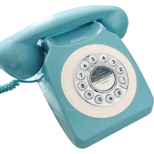Old retro telephone office landline rotary dial hotel room landline - blue