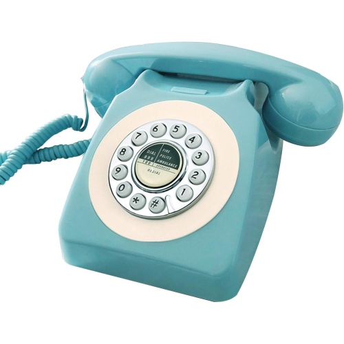 Old retro telephone office landline rotary dial hotel room landline - blue