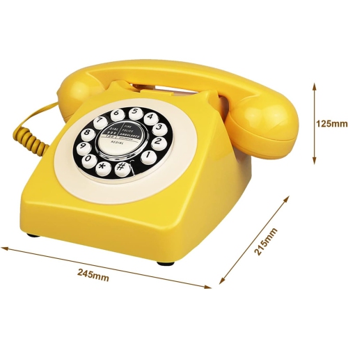 Old retro telephone office landline rotary dial hotel room landline - yellow