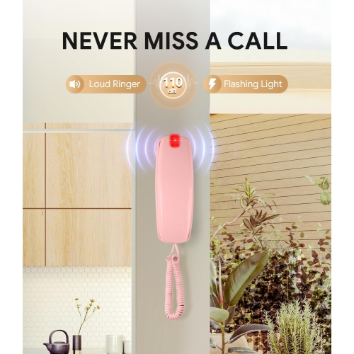 Téléphone mural rétro avec grand clavier éclairé, aucune alimentation c.a., sonnerie visuelle forte, recomposition, commande de volume, téléphone