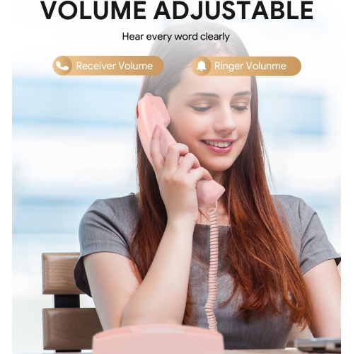 Téléphone mural rétro avec grand clavier éclairé, aucune alimentation c.a., sonnerie visuelle forte, recomposition, commande de volume, téléphone