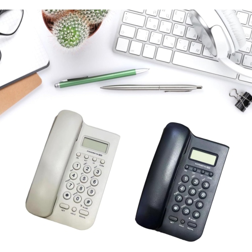 Corded telephone Desk Phone Landline telephone Caller ID Home Office Phone Call Screen - White