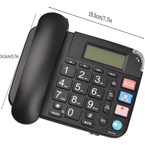 Elderly telephone landline with hearing aid function, large buttons for elderly with backlit display/mute/pause/redial, telephone for elderly with