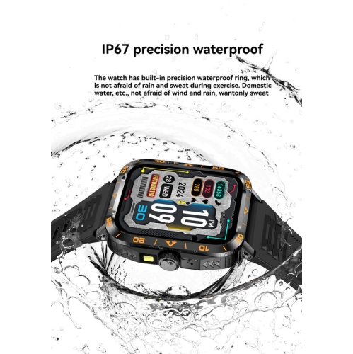 Smart Watch Flashlight Make Phone Calls Sleep Blood Pressure Health Monitor Outdoor Waterproof - Black