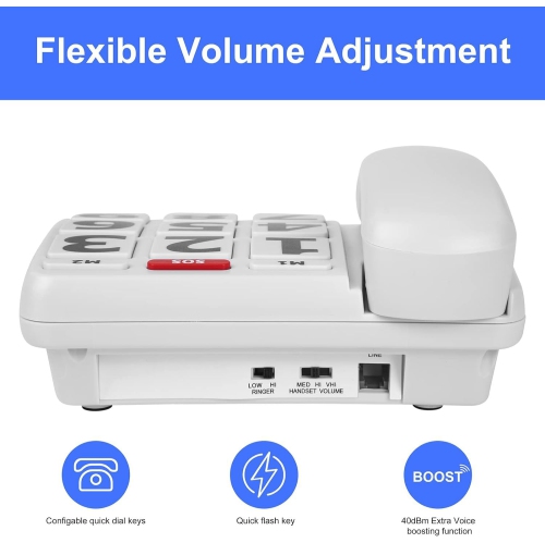 Téléphone résidentiel pour aînés, téléphone fixe avec fil, volume réglable, gros boutons, composition à une touche