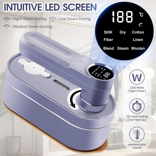 2-in-1 Travel Iron & Steamer – 10s Fast Steam, 8 Modes, Foldable Handle & LCD Display for Compact Wrinkle-Free Clothes On-the-Go