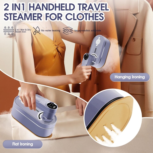 2-in-1 Travel Iron & Steamer – 10s Fast Steam, 8 Modes, Foldable Handle & LCD Display for Compact Wrinkle-Free Clothes On-the-Go