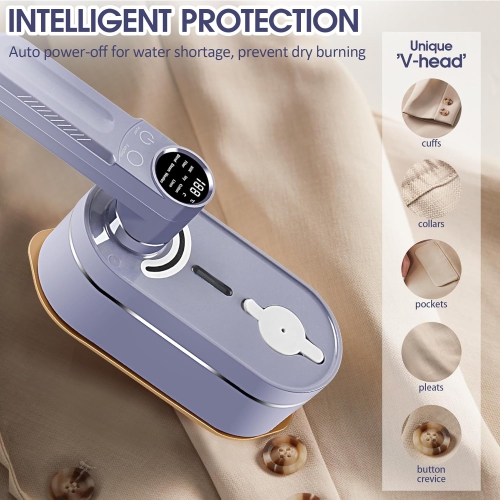 2-in-1 Travel Iron & Steamer – 10s Fast Steam, 8 Modes, Foldable Handle & LCD Display for Compact Wrinkle-Free Clothes On-the-Go