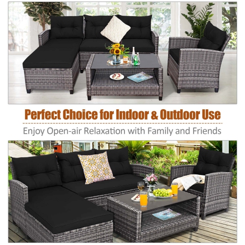 Costway 4PCS Patio Rattan Furniture Set Sofa Ottoman Cushion Garden Deck