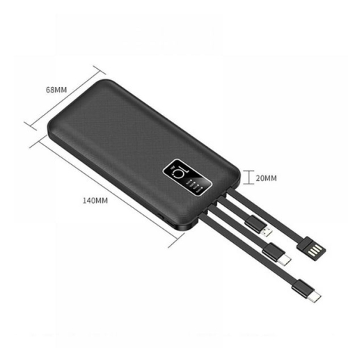 Chargeur portable 10000 mAh pour téléphone cellulaire avec 4 câble d'entrée USB Affichage numérique Recharge mobile Trésorerie - Blanc