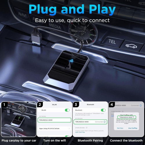 TERUNSOUL Android Auto Wireless Adapter for Wired Android Auto - Compatible with Android 10+ and Cars from 2015