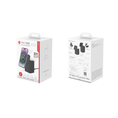 ADAM Elements Magnetic Wireless Mag 4 GaN 30W 4-in-1 Power Charging Station Foldable Stand for iPhone 12/13/14/15/16 series, Black