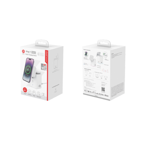 ADAM Elements Magnetic Wireless Mag 4 GaN 30W 4-in-1 Power Charging Station Foldable Stand for iPhone 12/13/14/15/16 series, White