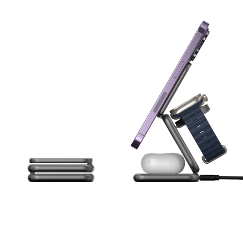 ADAM Elements Magnetic Wireless Mag 3 3-in-1 Power Charging Station for iPhone 12/13/14/15/16 series, Apple Watch and AirPods