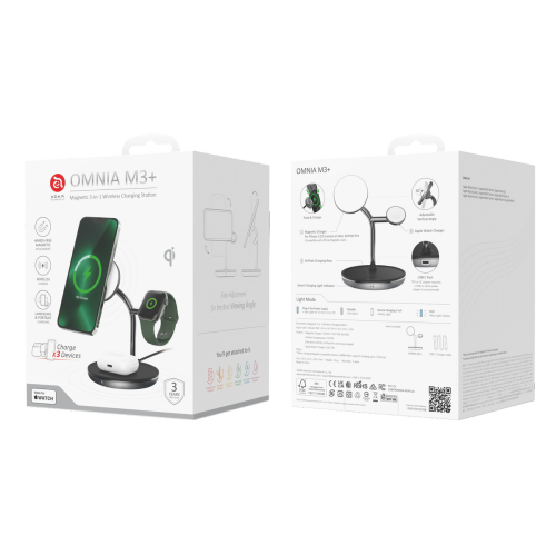 ADAM Elements Magnetic Wireless OMNIA M3+ 3-in- 1 Power Charging Station for iPhone, Apple Watch and AirPods