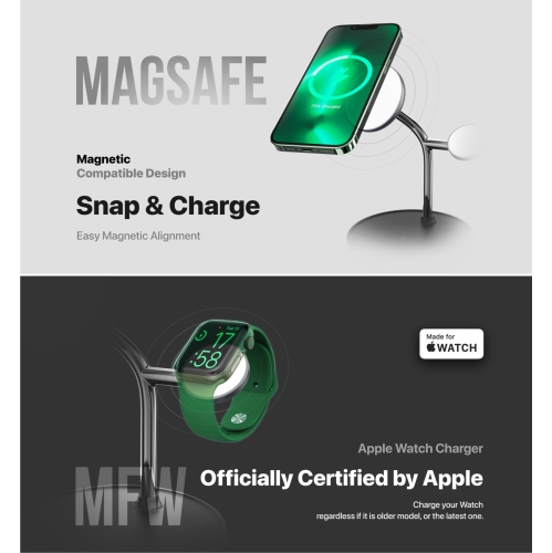 ADAM Elements Magnetic Wireless OMNIA M3+ 3-in- 1 Power Charging Station for iPhone, Apple Watch and AirPods