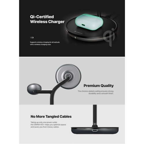 ADAM Elements Magnetic Wireless OMNIA M3+ 3-in- 1 Power Charging Station for iPhone, Apple Watch and AirPods