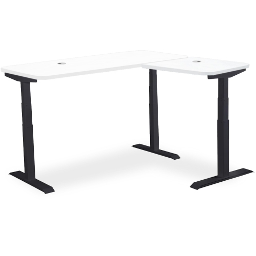 MotionGrey L Shape-Triple Motors Standing Desk with Memory Settings -71"x65" White Top Black Frame- Adjustable Sit-Stand Computer Table for Home,