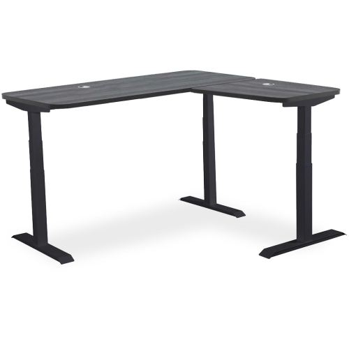 MotionGrey L Shape-Triple Motors Standing Desk with Memory Settings-71"x65" Black Oak Top Black Frame-Adjustable Sit-Stand Computer Table for Home,