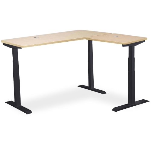 MotionGrey L Shape-Triple Motors Standing Desk with Memory Settings-71"x65" Oak Brown Top Black Frame-Adjustable Sit-Stand Computer Table for Home,