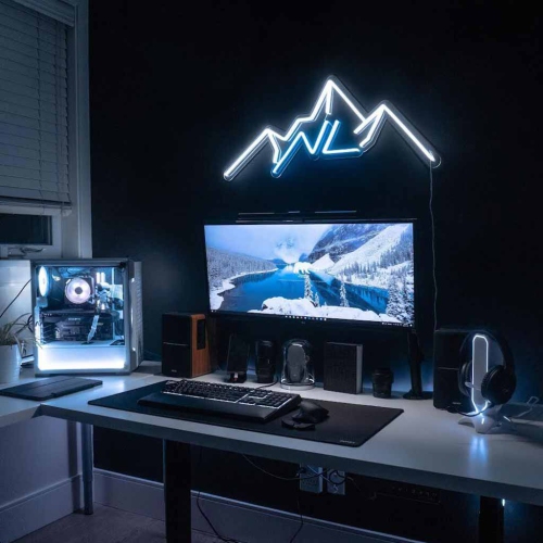 MotionGrey L Shape-Triple Motors Standing Desk with Memory Settings-71"x65" Oak Brown Top Black Frame-Adjustable Sit-Stand Computer Table for Home,