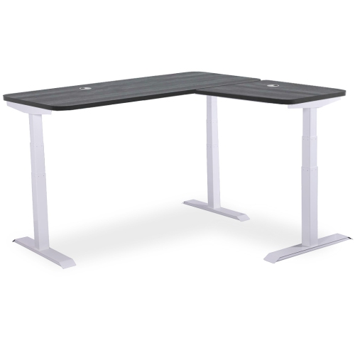 MotionGrey L Shape-Triple Motors Standing Desk with Memory Settings -71"x65" Black Top White Frame- Adjustable Sit-Stand Computer Table for Home,