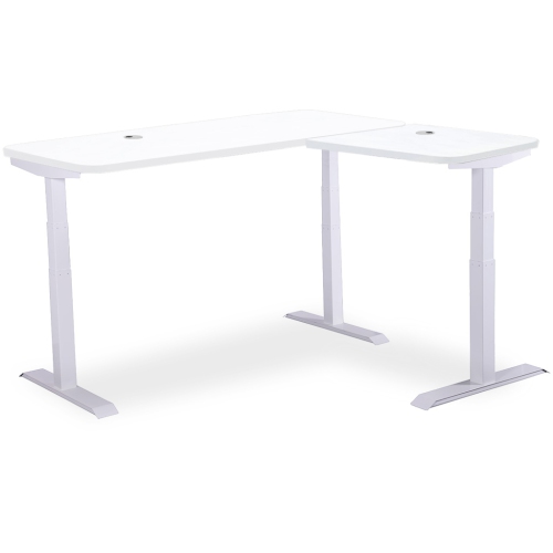 MotionGrey L Shape-Triple Motors Standing Desk with Memory Settings -71"x65" White Top White Frame- Adjustable Sit-Stand Computer Table for Home,
