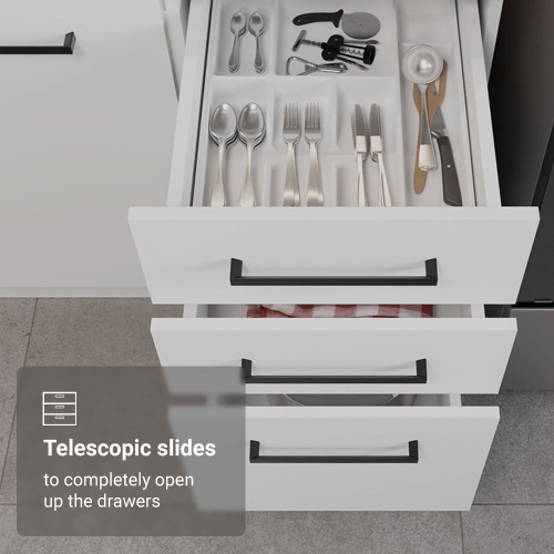 Madesa Hazel Kitchen Set 94"L Pantry Storage 3 Drawers 2 Wall Cupboard 2 Base Cabinet Engineered Wood Multiple Compartments Organization Unit - White