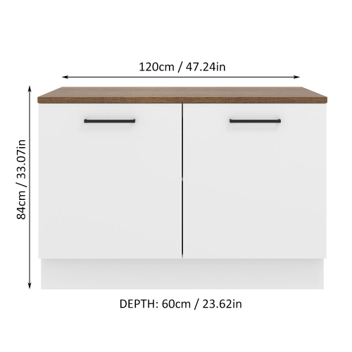 Madesa Hazel Kitchen Storage Base Cabinet with Adjustable Feet and Internal Compartments 47 Inch Wide Engineered Wood Slab Doors Painted Finish Floor