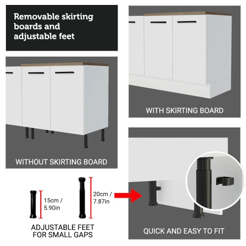 Madesa Hazel Kitchen Storage Base Cabinet with Adjustable Feet and Internal Compartments 47 Inch Wide Engineered Wood Slab Doors Painted Finish Floor