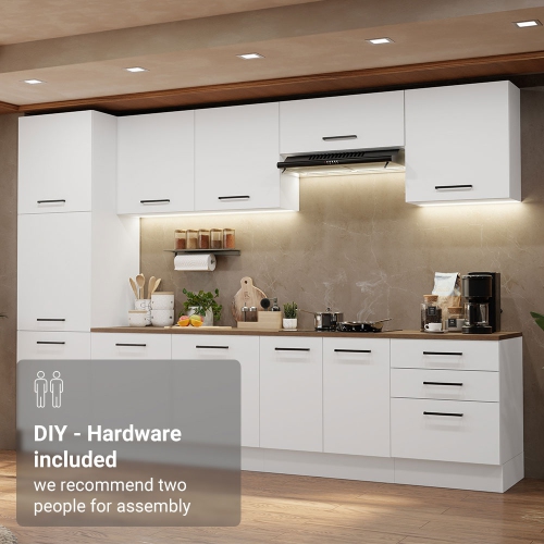 Madesa Hazel Kitchen Set 126"L Pantry Storage 3 Drawers 3 Wall Cupboards 3 Base Cabinets Engineered Wood Multiple Compartments Organization Unit -