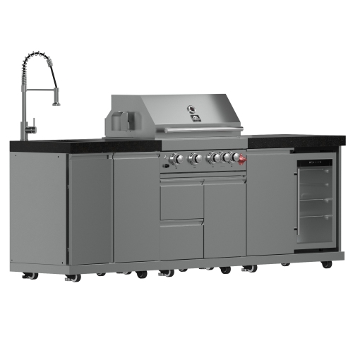 FORNO Bulnes 30-Inch BBQ, 60,000 BTU, 3 Burners with Sear & Rotisserie Infrared Burners, Stainless Steel Outdoor Kitchen with 1.8 cu.ft. Beverage