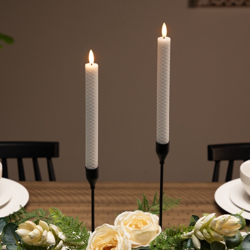 Bougies de Noël fuselées sans flamme en nid d'abeille de LED - 9,5 po - Blanc - Ensemble de 2