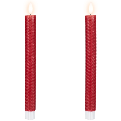 Bougies de Noël fuselées sans flamme en nid d'abeille de LED - 9,5 po - Rouge - Ensemble de 2