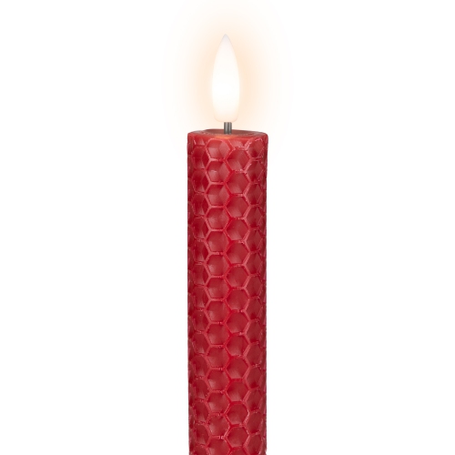 Bougies de Noël fuselées sans flamme en nid d'abeille de LED - 9,5 po - Rouge - Ensemble de 2