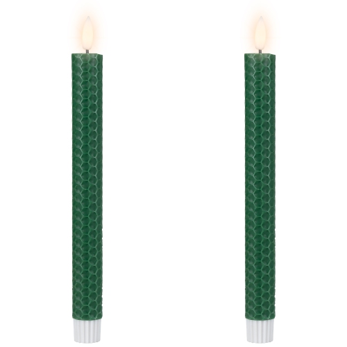 Bougies de Noël effilées en nid d'abeille sans flamme de LED - 9,5 po - Vert - Ensemble de 2