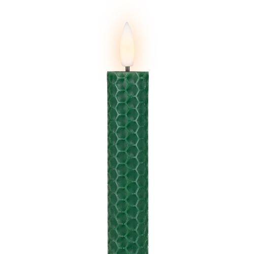 Bougies de Noël effilées en nid d'abeille sans flamme de LED - 9,5 po - Vert - Ensemble de 2
