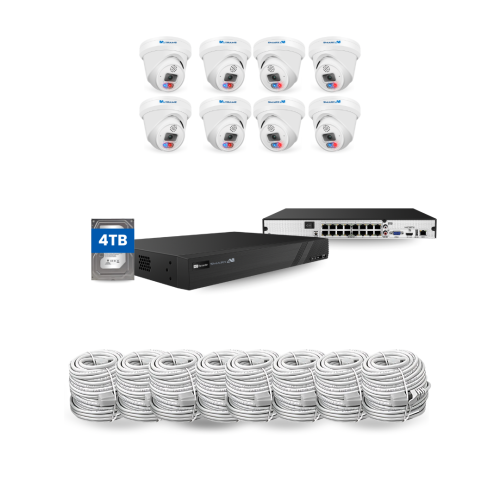 SMART AI 6MP CCTV 8 Security Cameras, 4K NVR 16 CH KIT, 4 TB HD Built in, Two Way Talk, Weather Proof Housing, Smart Detection, Human, Vehicle,